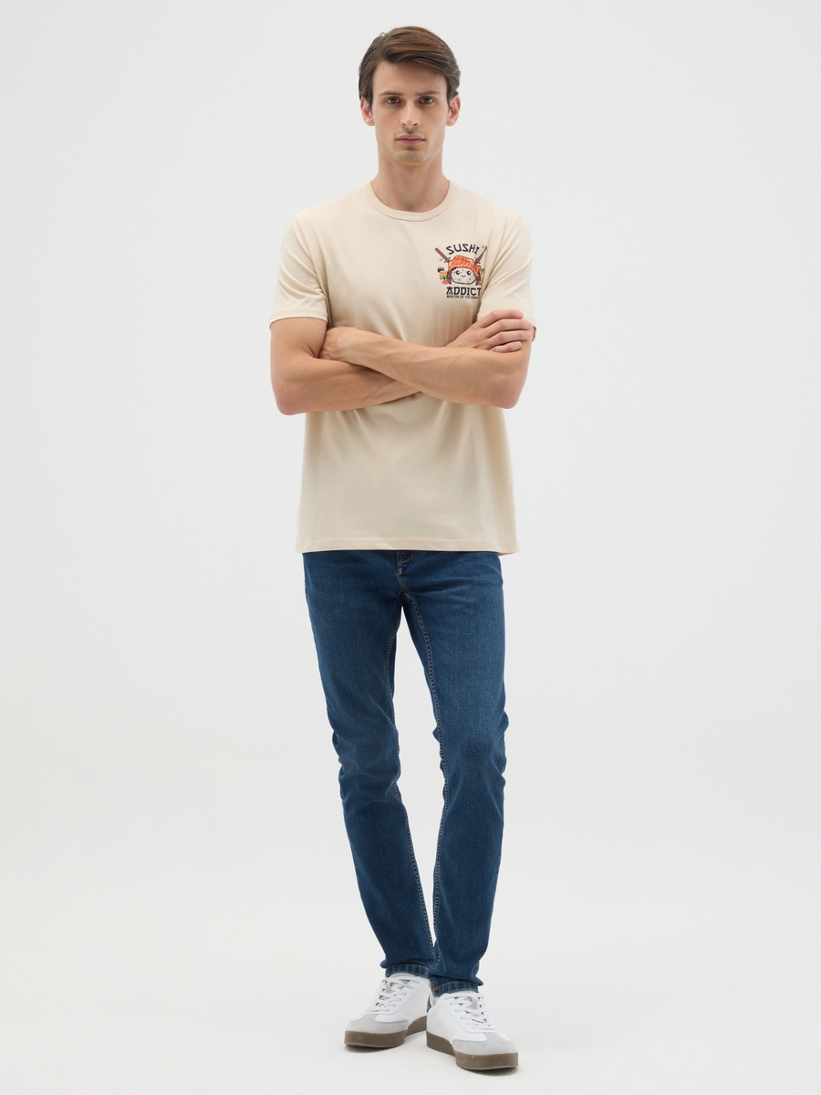 Beige Regular Fit Pure Cotton T-Shirt