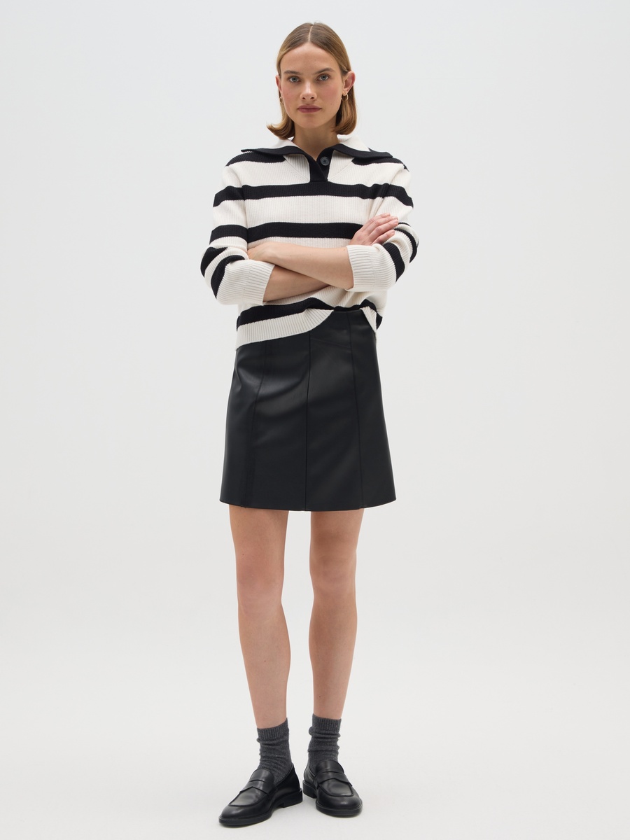 Black Faux Leather A-Line Mini Skirt