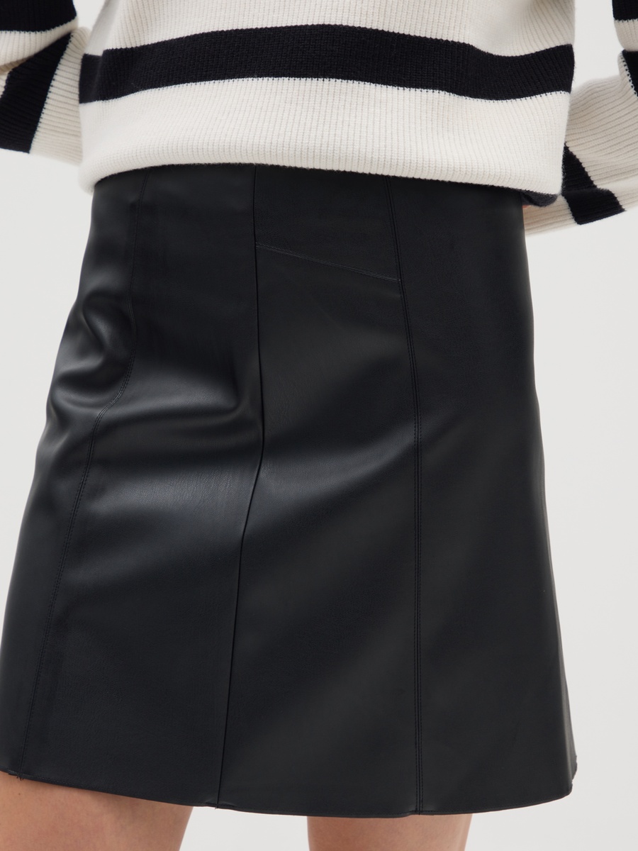 Black Faux Leather A-Line Mini Skirt