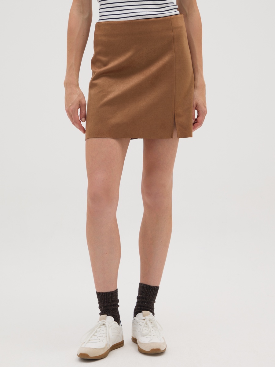 Tan A-Line Mini Skirt