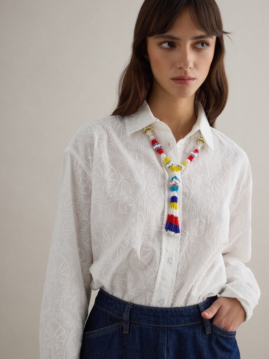 White Embroidered Pure Cotton Oversized Shirt