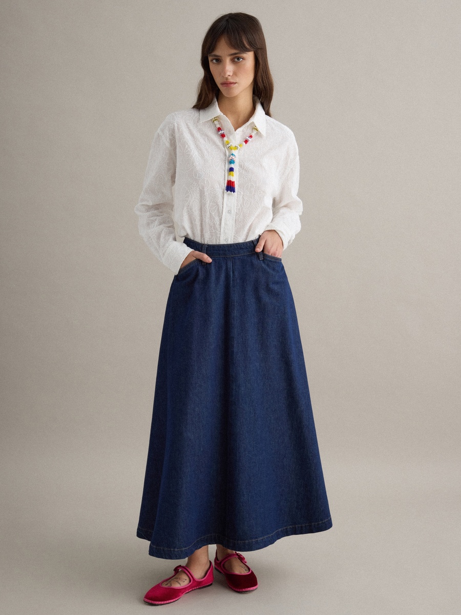 White Embroidered Pure Cotton Oversized Shirt
