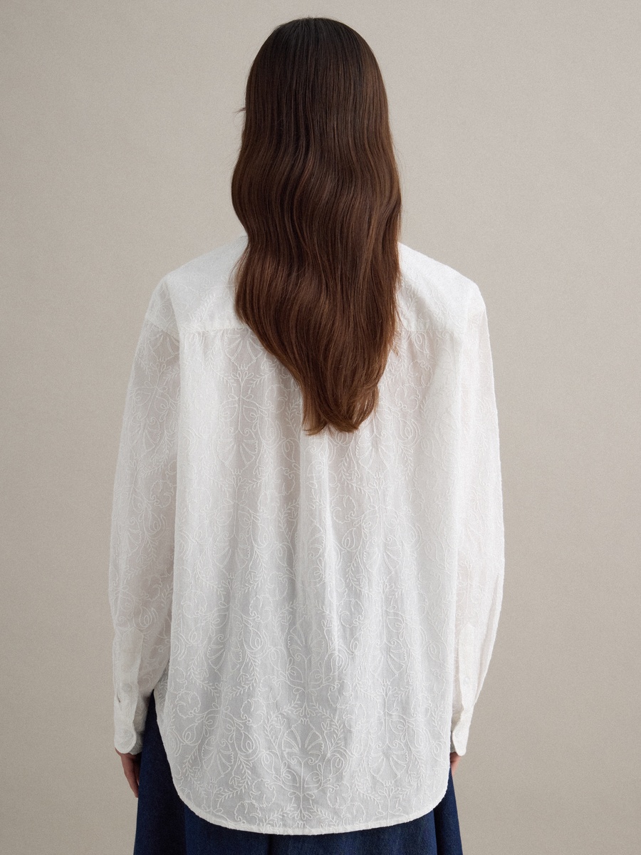 White Embroidered Pure Cotton Oversized Shirt