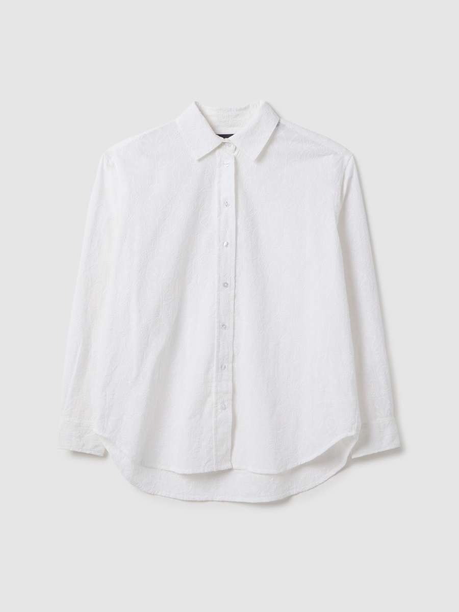 White Embroidered Pure Cotton Oversized Shirt