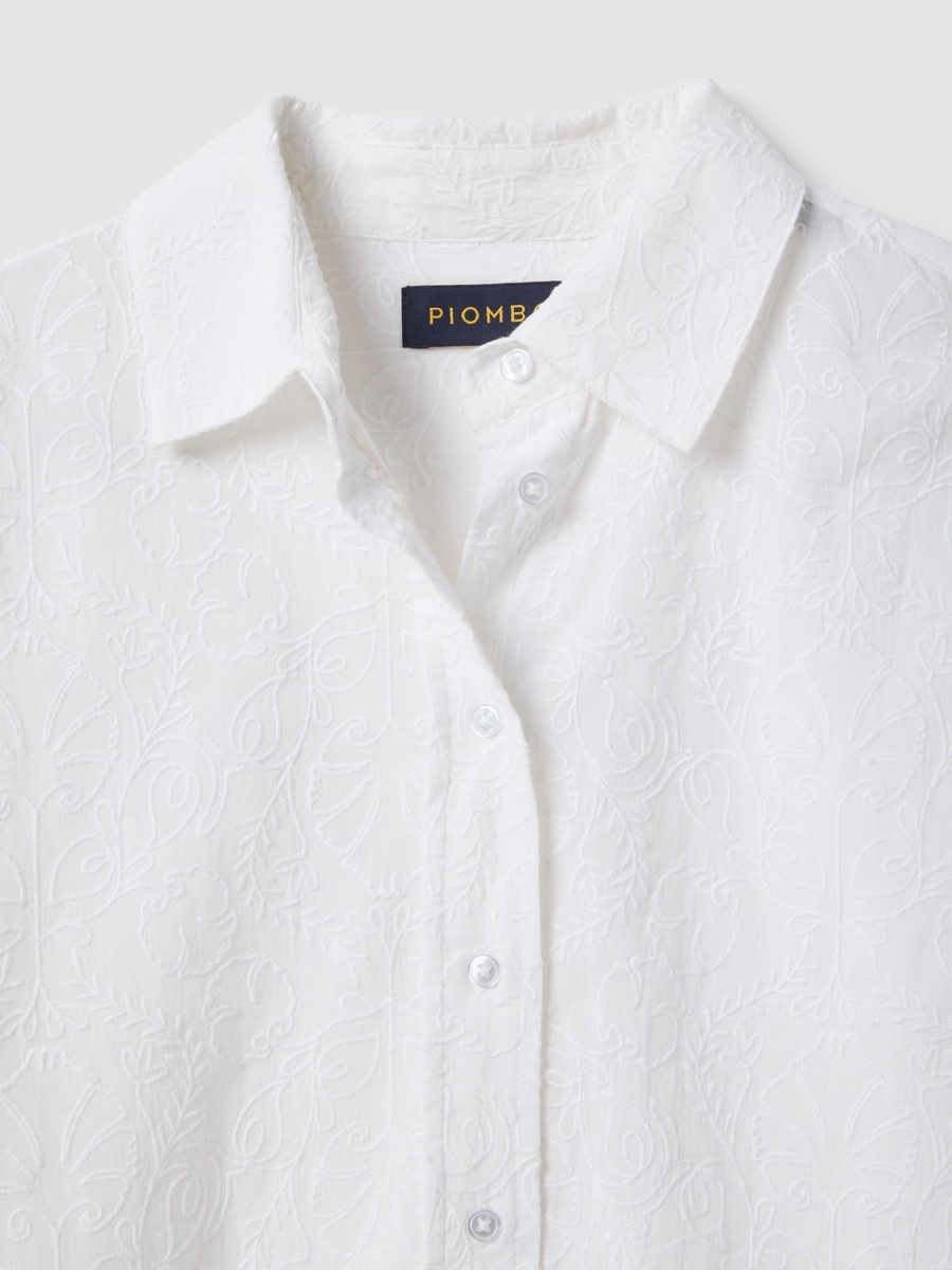 White Embroidered Pure Cotton Oversized Shirt