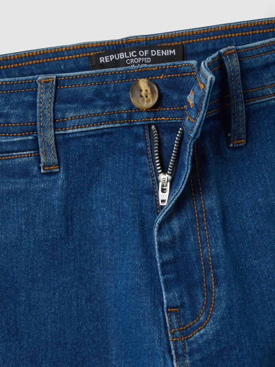 Women Navy Blue Wide Leg Stretch Cotton Jeans