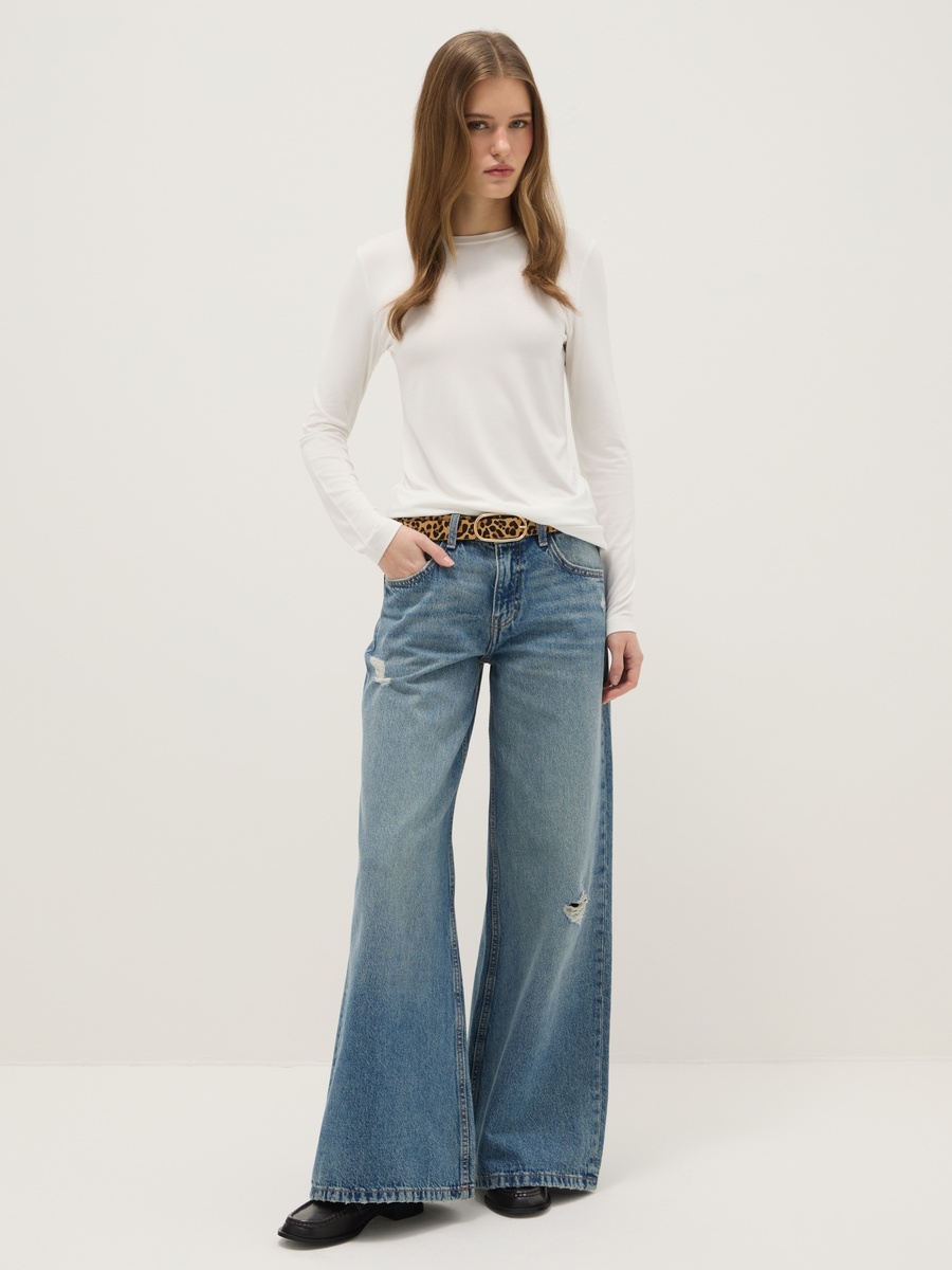 Women Blue Wide Leg Cotton Jeans