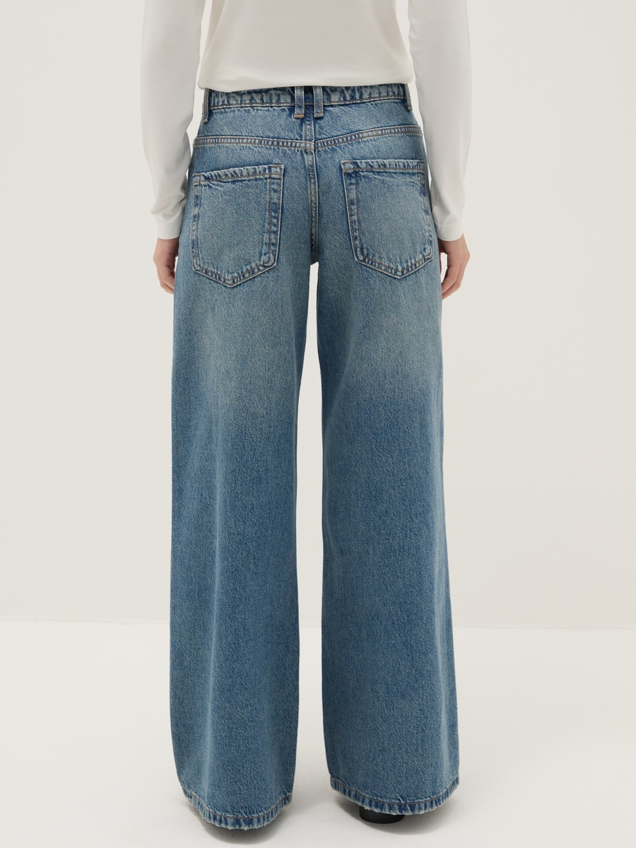 Women Blue Wide Leg Cotton Jeans
