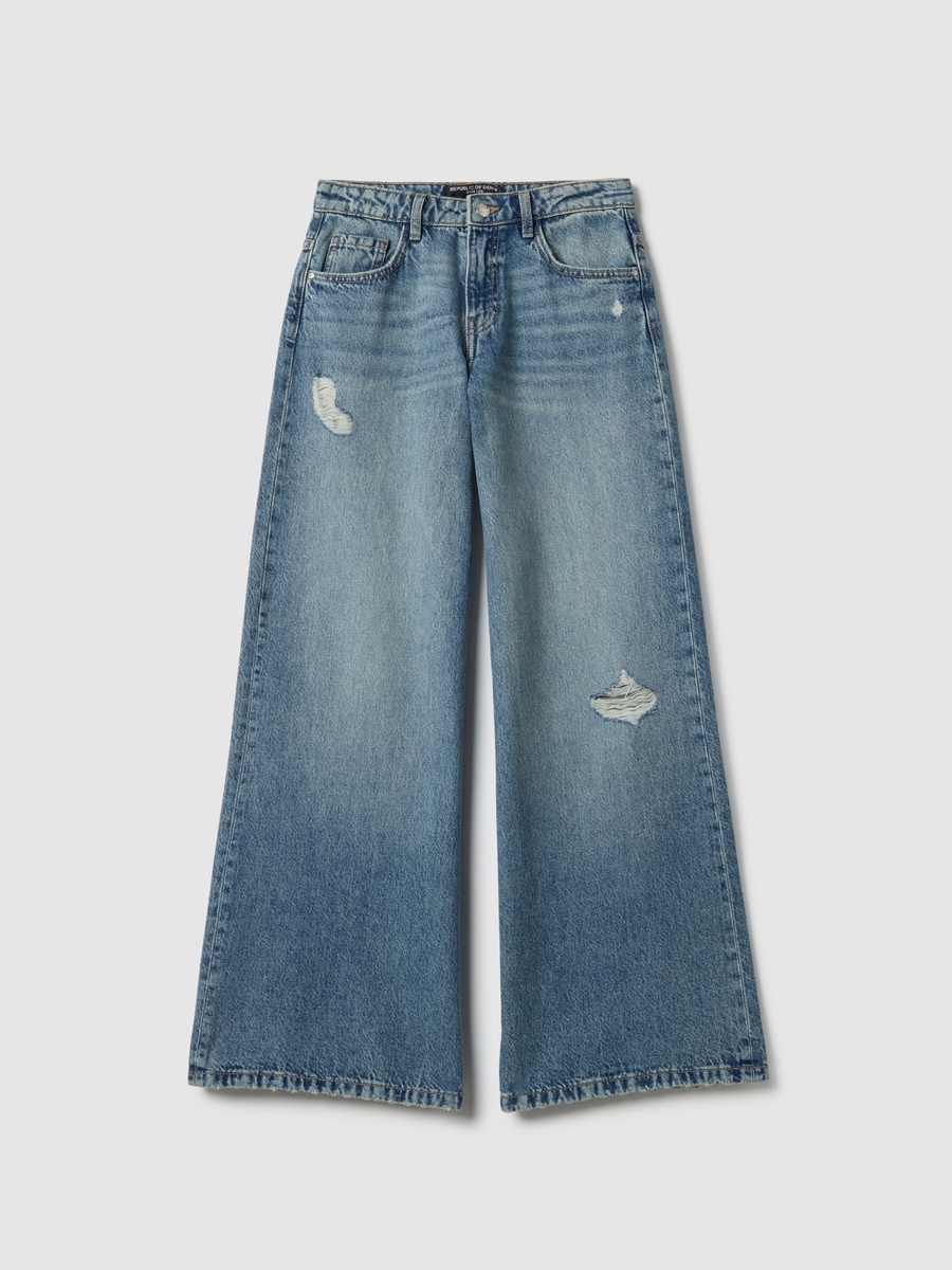 Women Blue Wide Leg Cotton Jeans