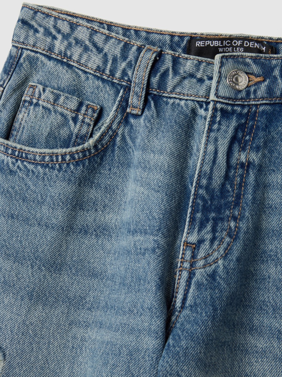 Women Blue Wide Leg Cotton Jeans