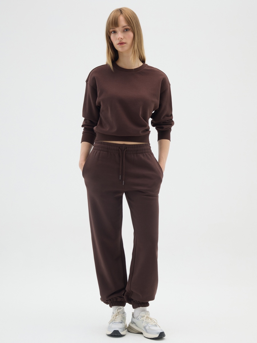 Brown Crew Neck Cotton Blend Sweatshirt