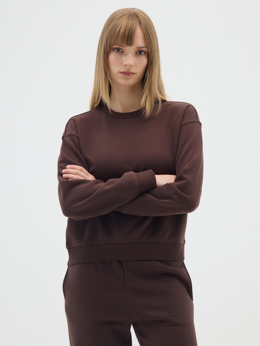 Brown Crew Neck Cotton Blend Sweatshirt