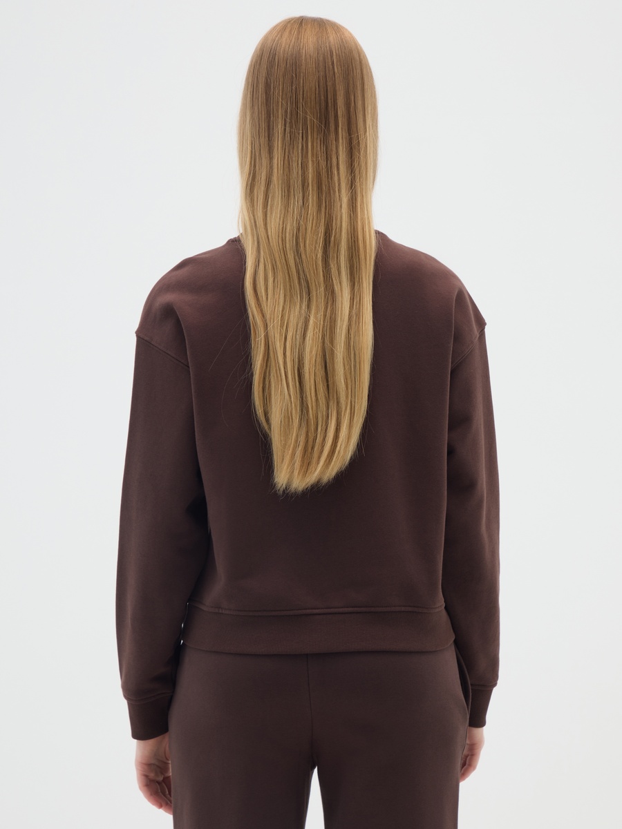 Brown Crew Neck Cotton Blend Sweatshirt