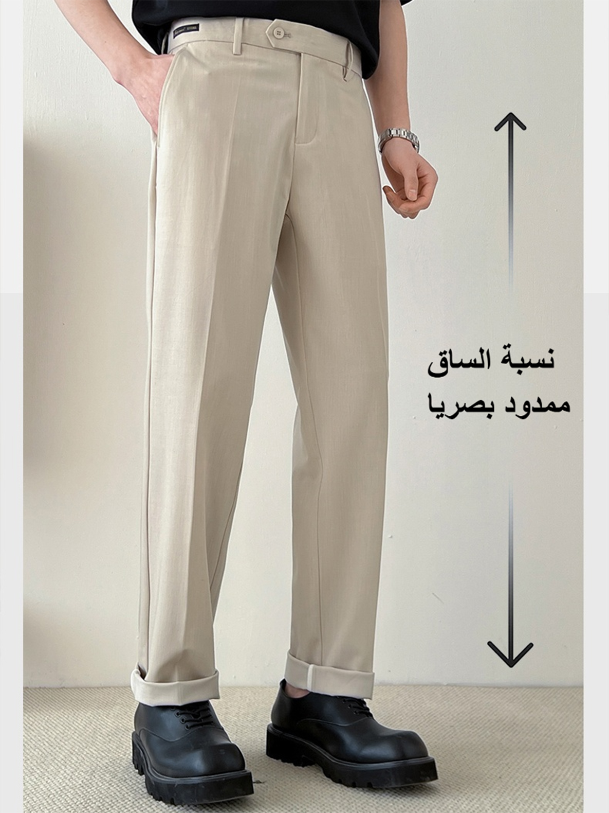 بنطال بأرجل مستقيمة بيج للرجال