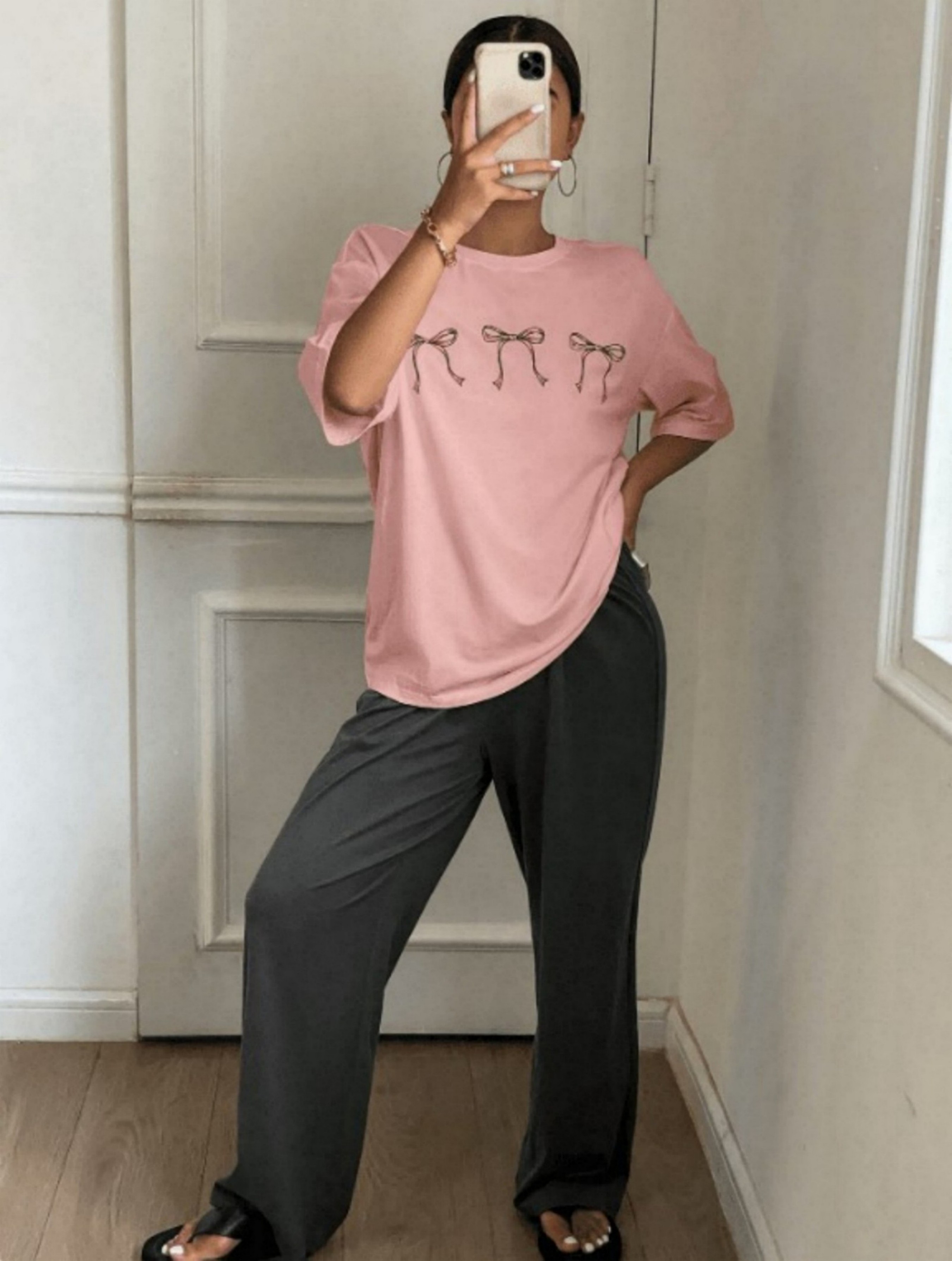Bow Print Short Sleeve T-Shirt and Pyjama Set
