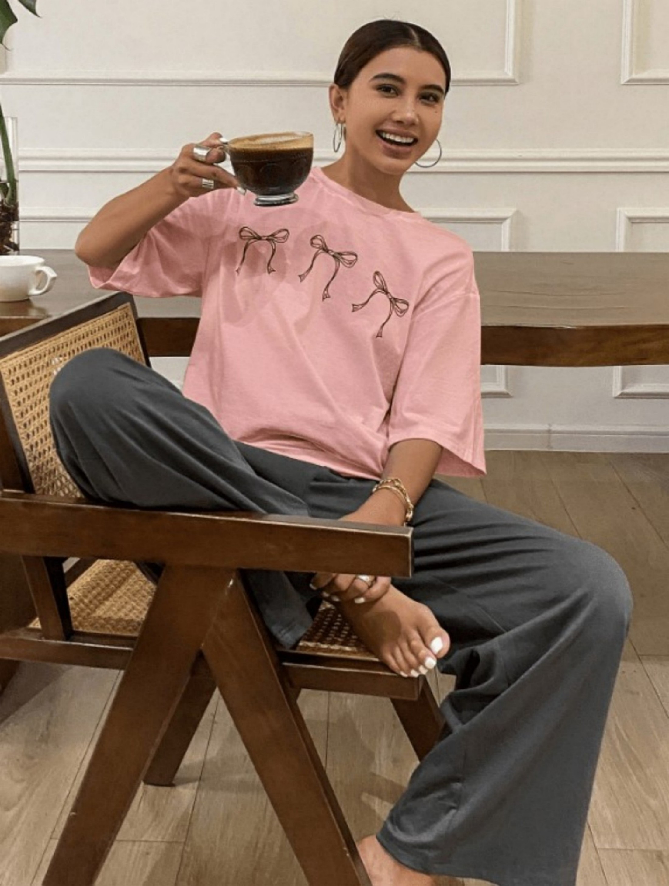 Bow Print Short Sleeve T-Shirt and Pyjama Set