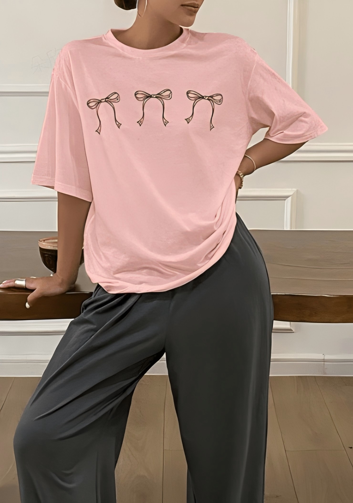 Bow Print Short Sleeve T-Shirt and Pyjama Set