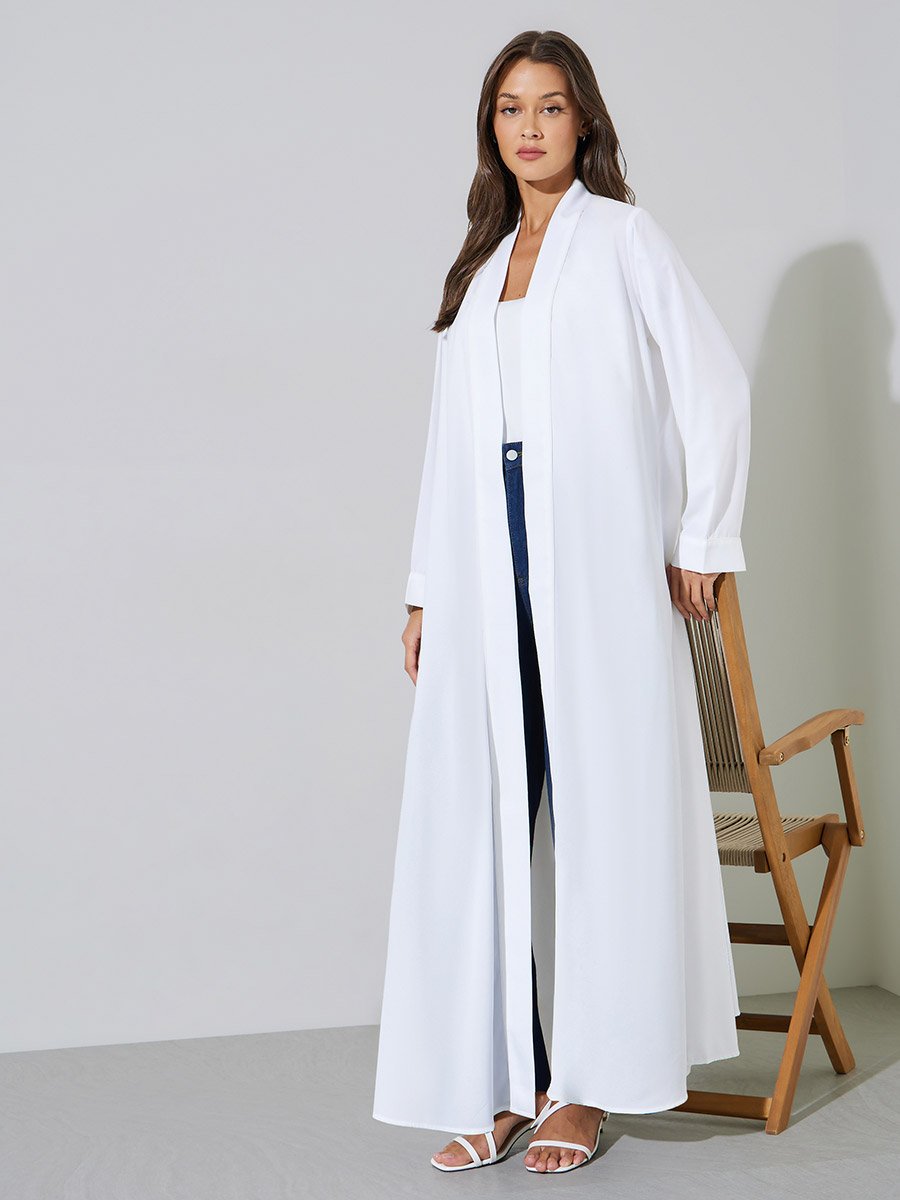 White Solid Open Front Maxi Abaya