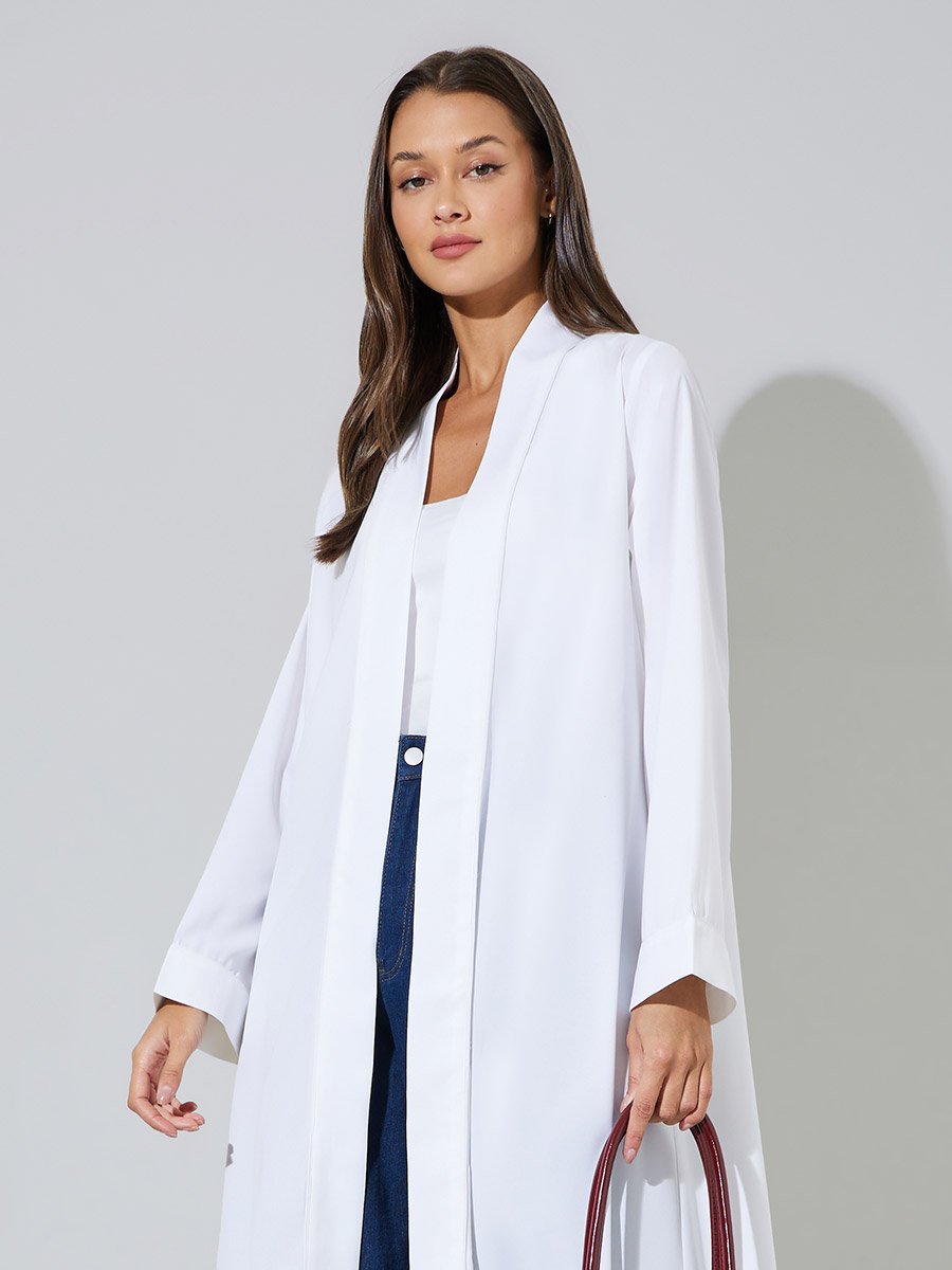 White Solid Open Front Maxi Abaya