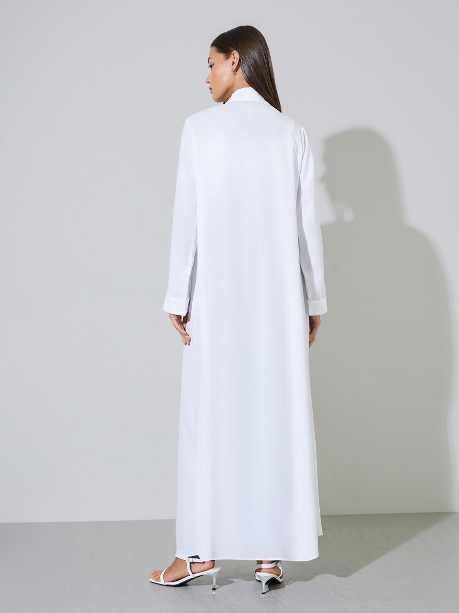 White Solid Open Front Maxi Abaya