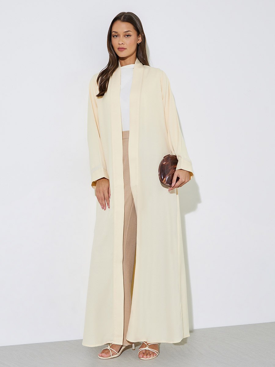 Yellow Solid Open Front Maxi Abaya