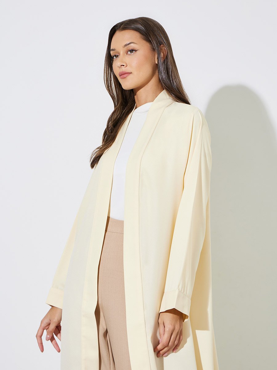 Yellow Solid Open Front Maxi Abaya