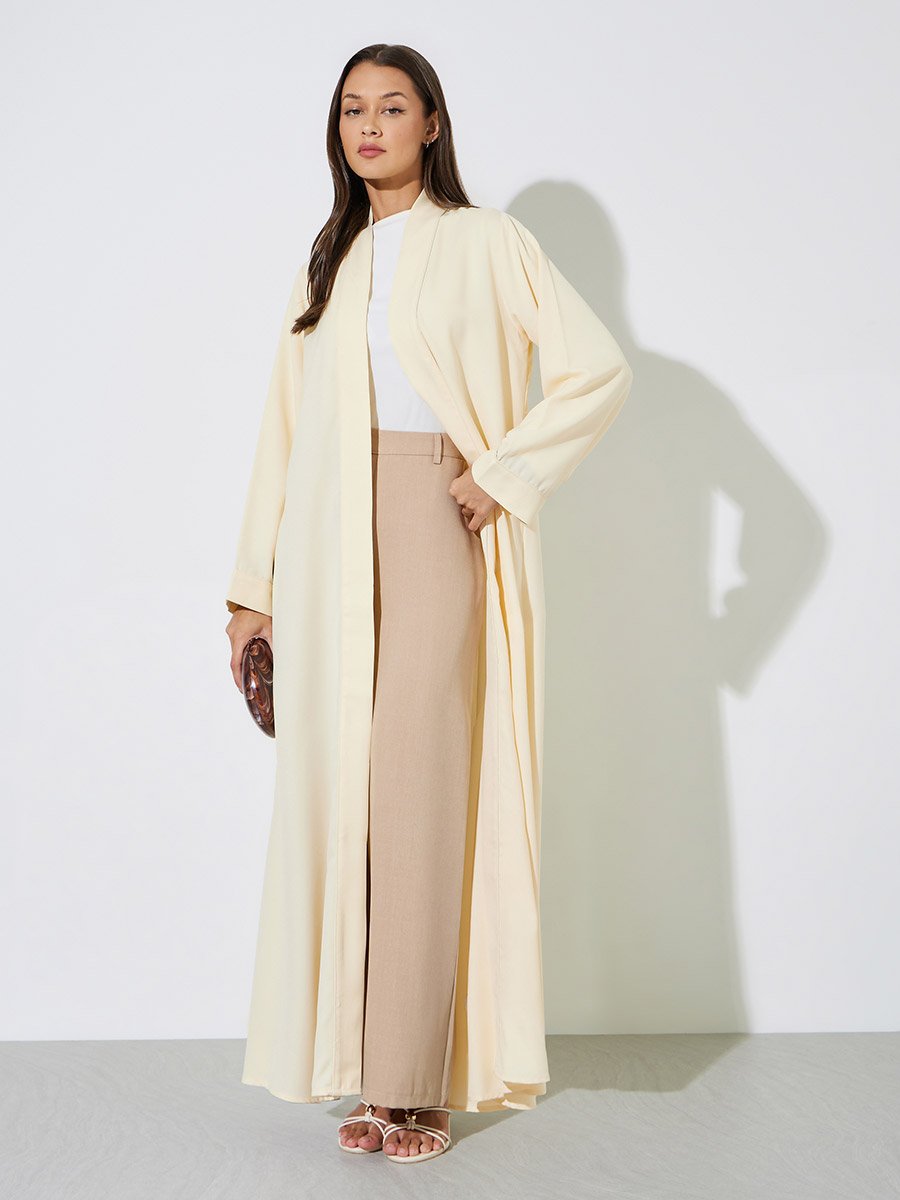 Yellow Solid Open Front Maxi Abaya