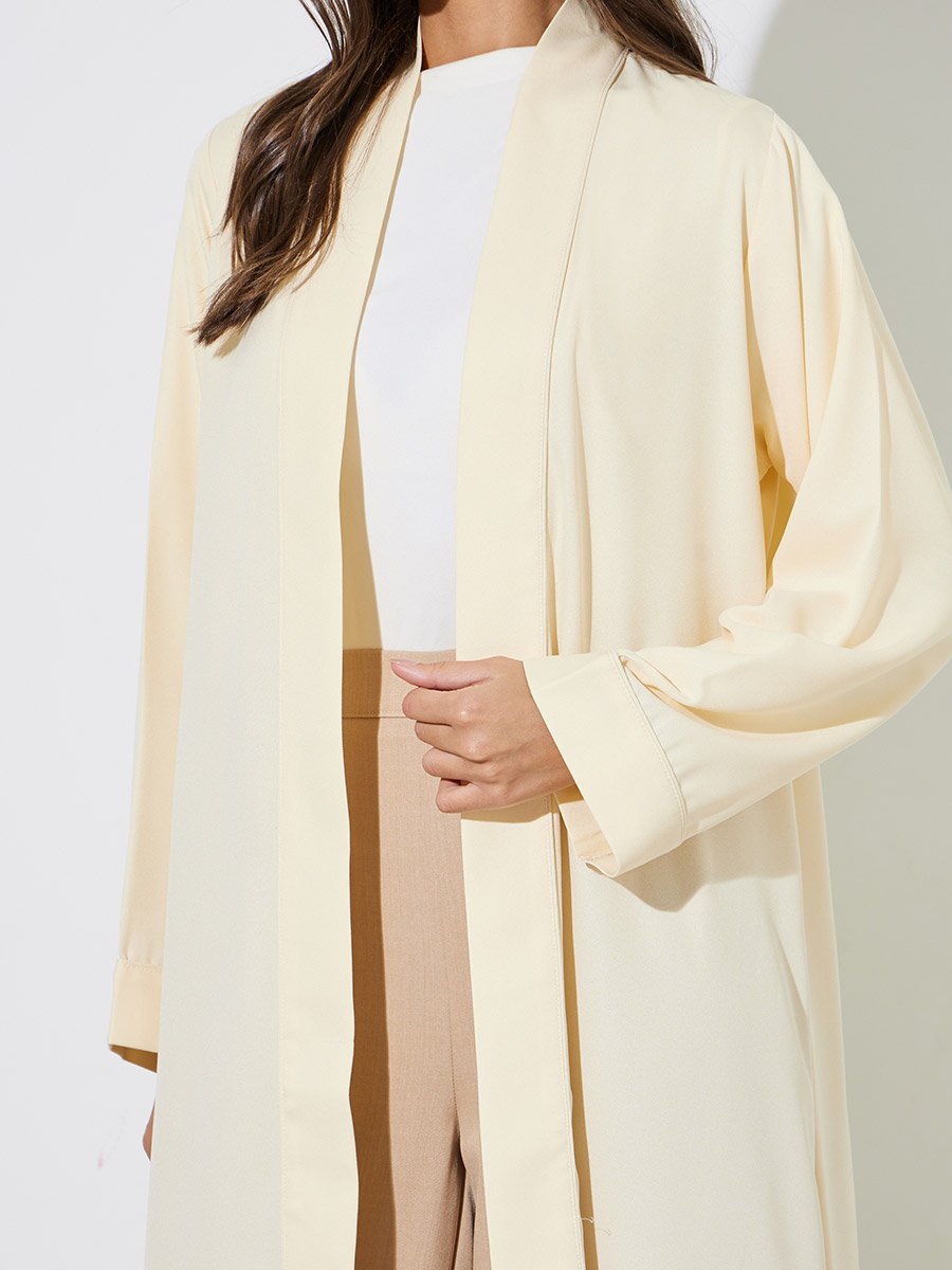 Yellow Solid Open Front Maxi Abaya