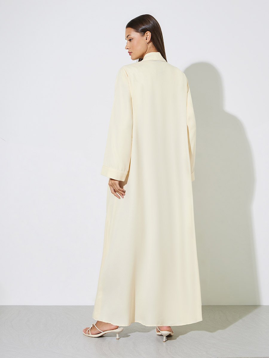 Yellow Solid Open Front Maxi Abaya