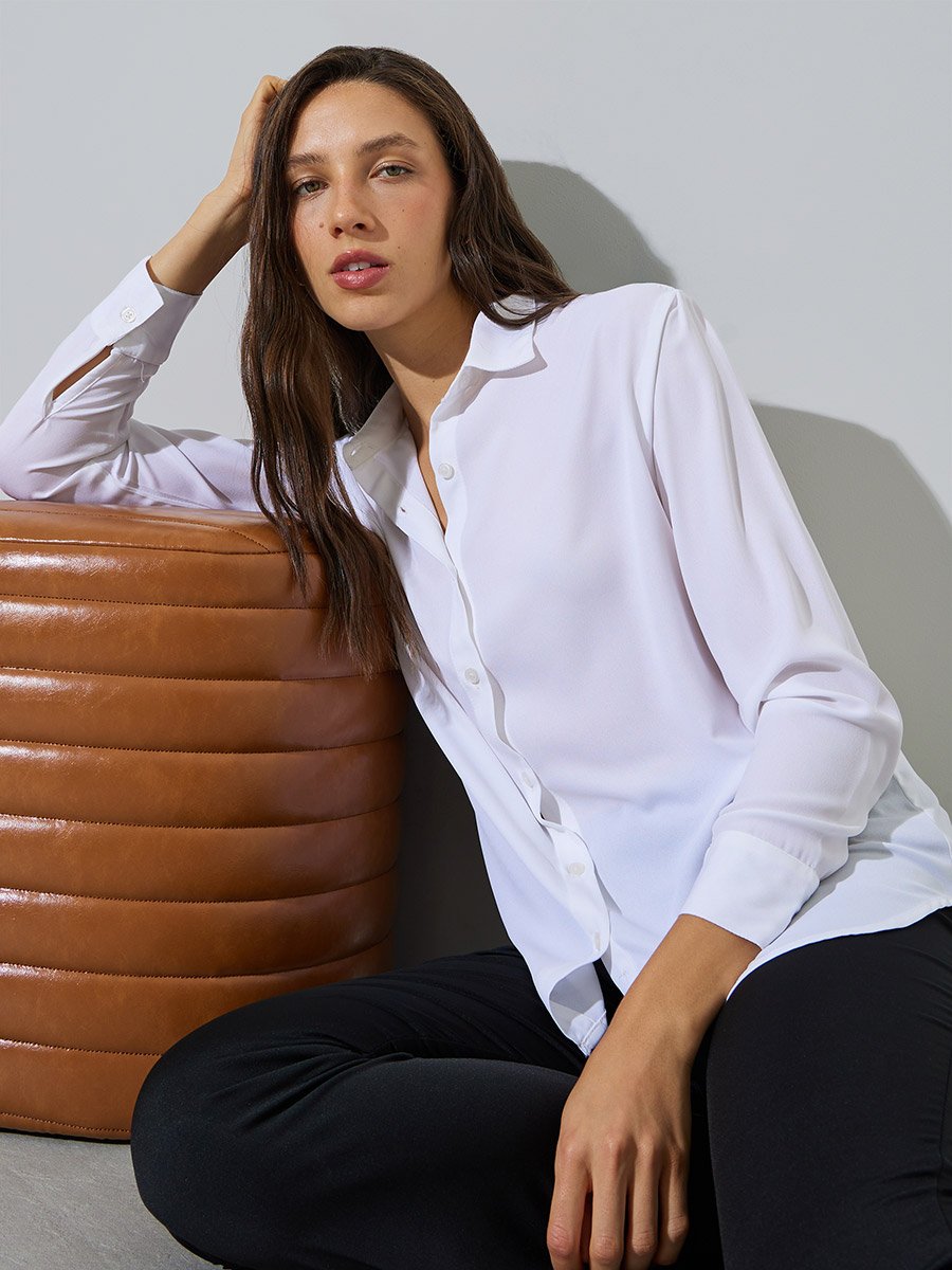 Off White Oversized Longline Shirt with Curved Hem