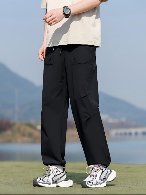 Men Black Wide-Leg Cargo Pants