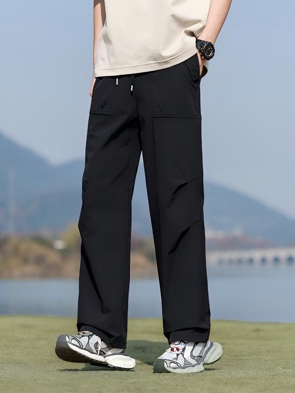Men Black Wide-Leg Cargo Pants