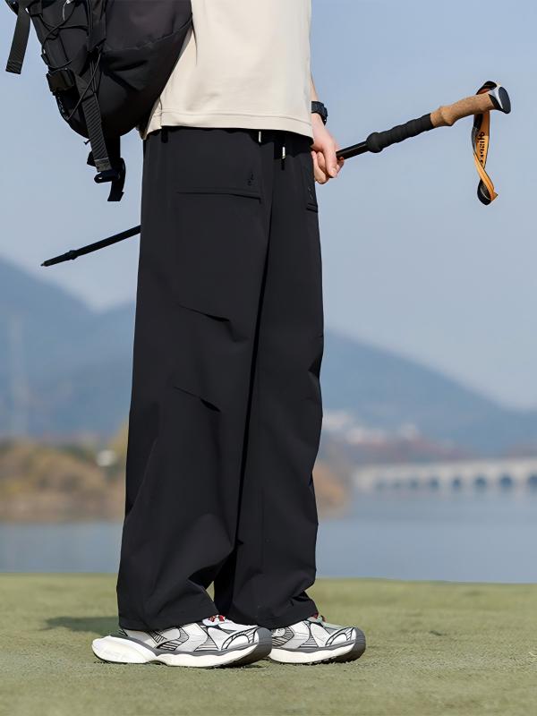 Men Black Wide-Leg Cargo Pants