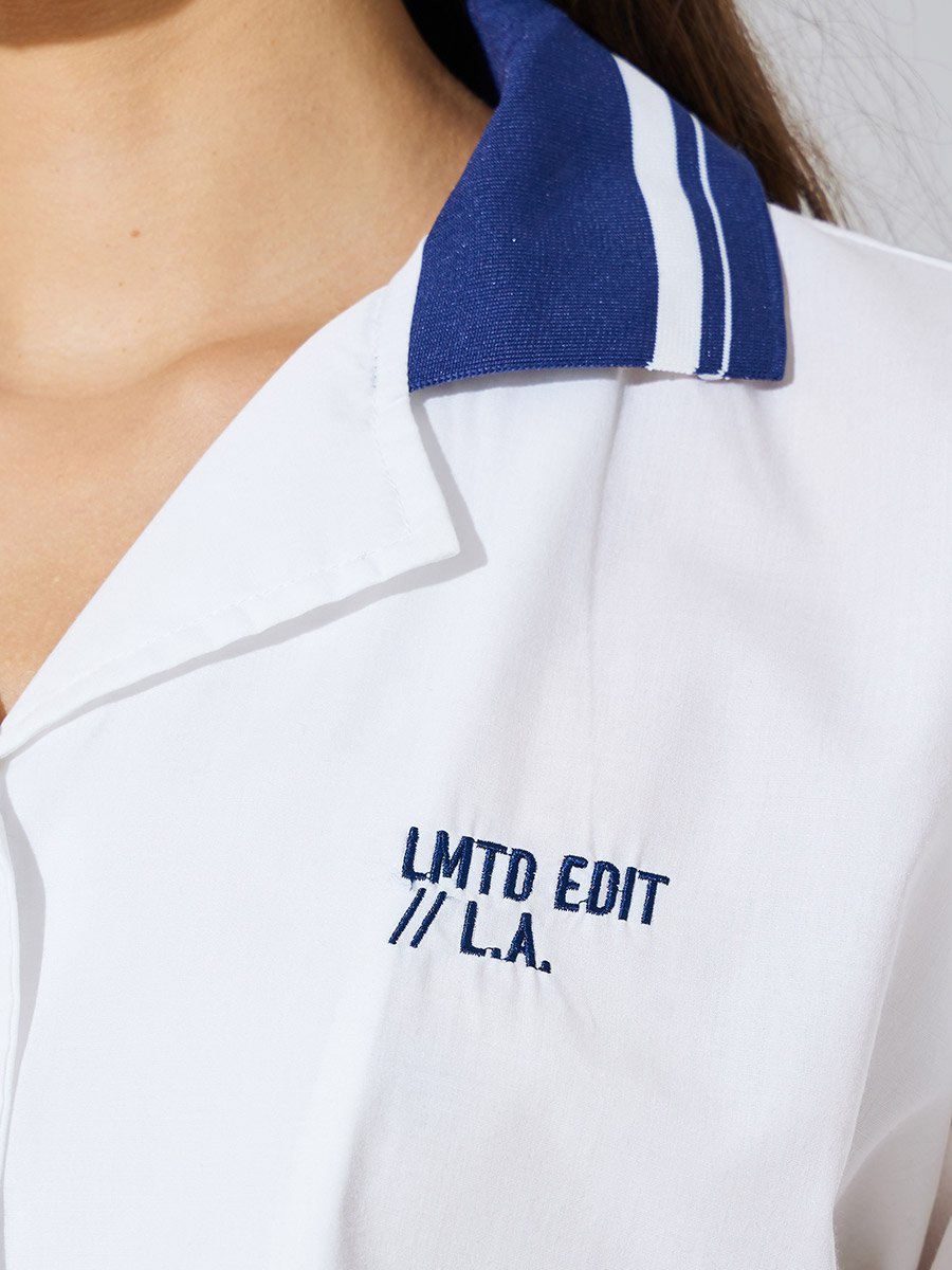 Off-White Short Sleeve Contrast Collar Shirt