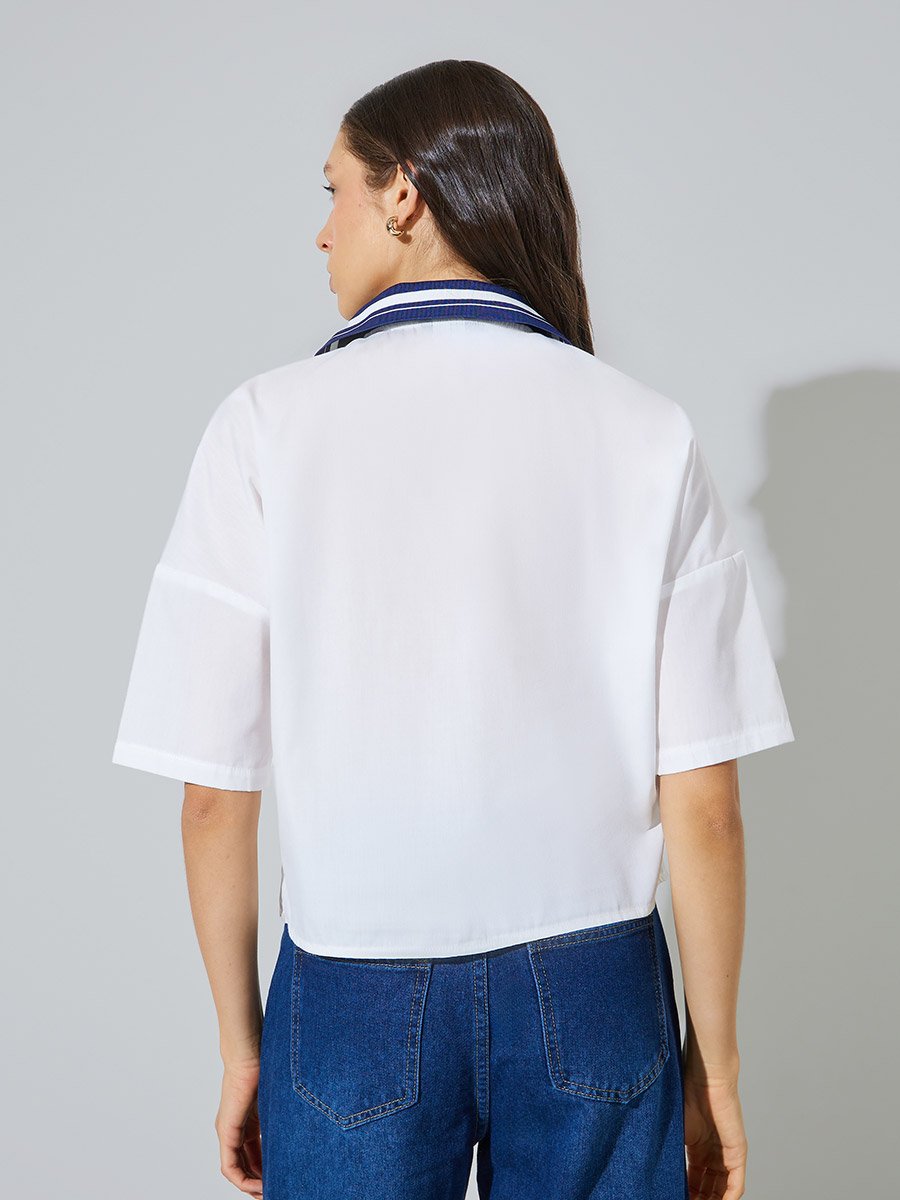 Off-White Short Sleeve Contrast Collar Shirt