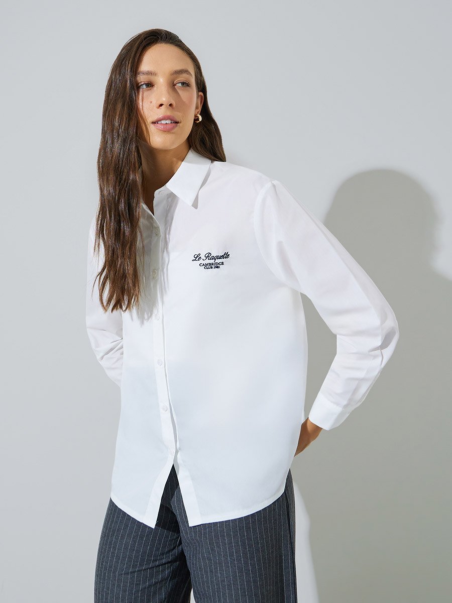 White Oversized Shirt with Embroidery Detail