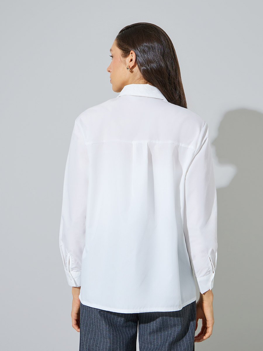 White Oversized Shirt with Embroidery Detail