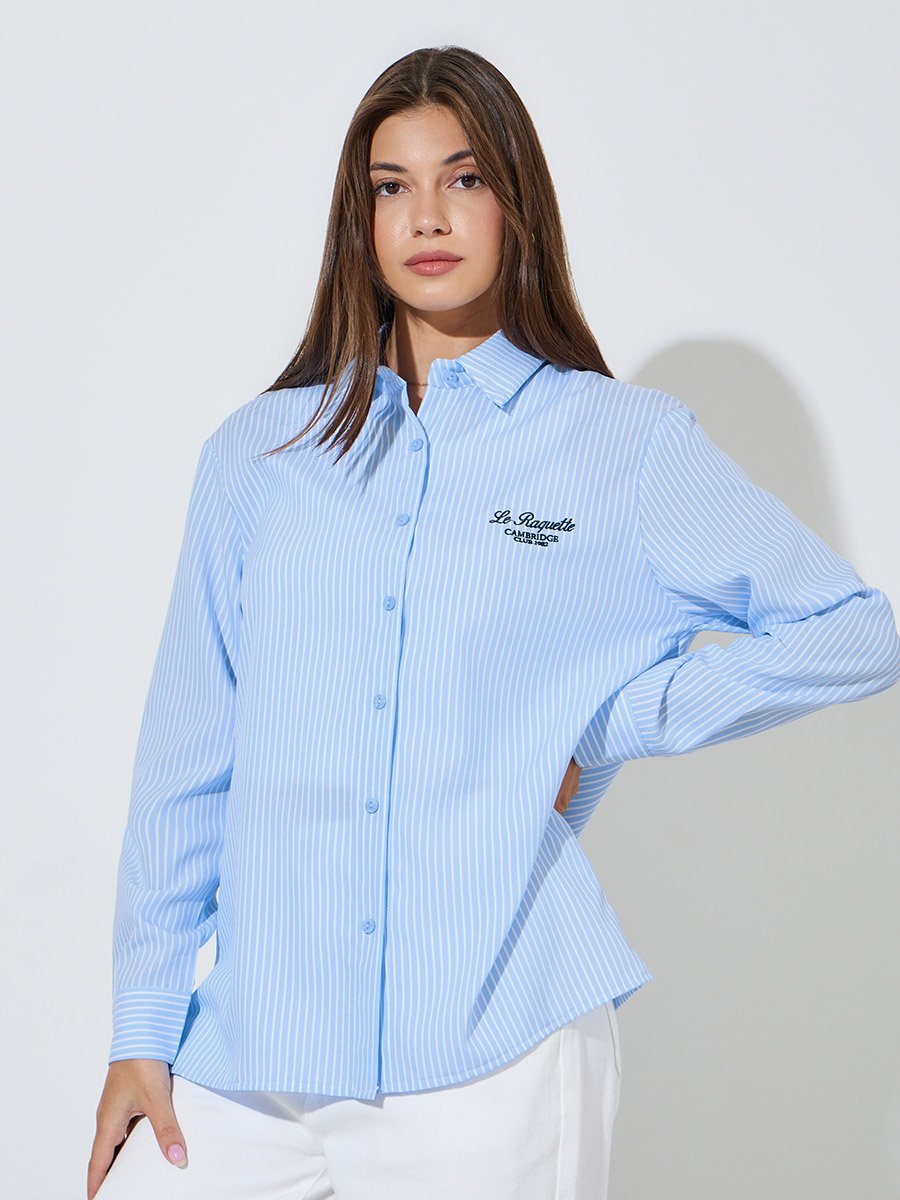 Light Blue Striped Oversized Button-Up Shirt