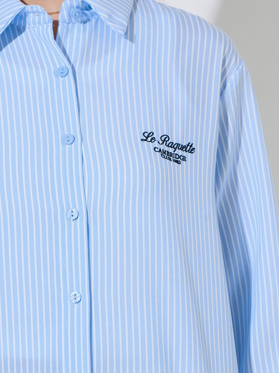 Light Blue Striped Oversized Button-Up Shirt