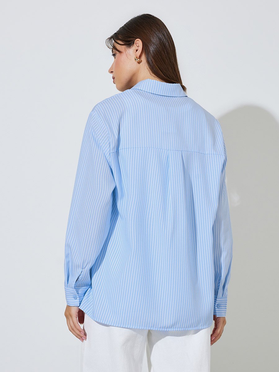 Light Blue Striped Oversized Button-Up Shirt