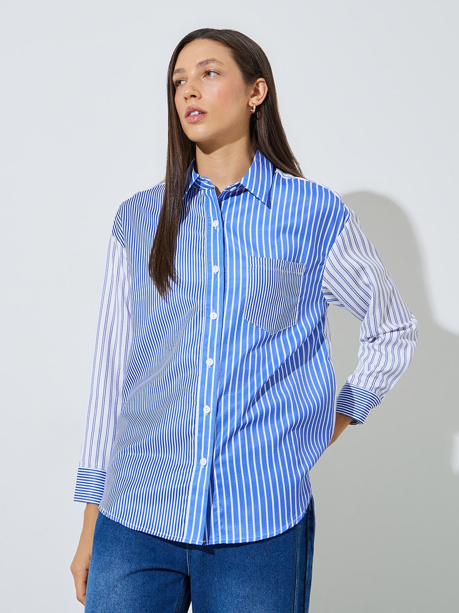 Blue Striped Oversized Shirt