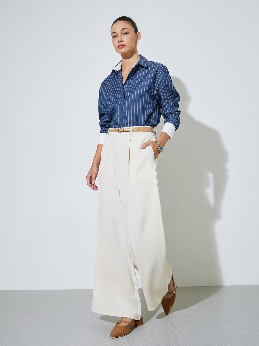 Navy Blue Striped Oversized Shirt