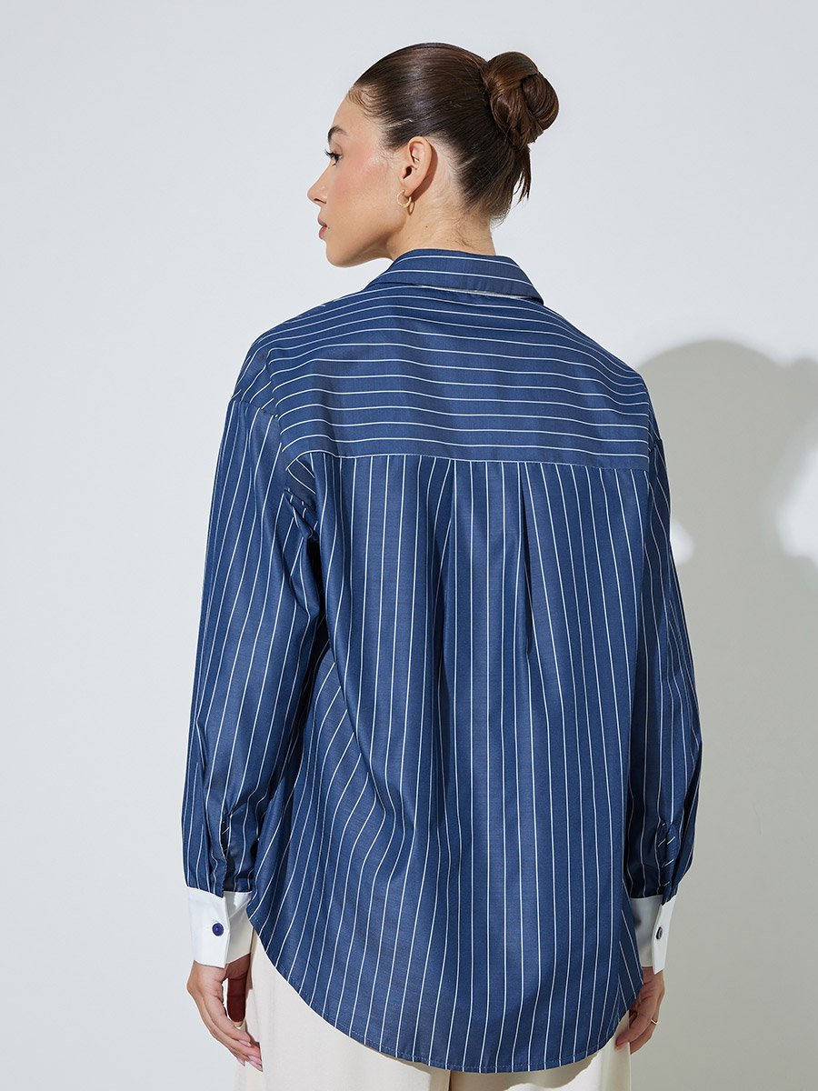 Navy Blue Striped Oversized Shirt