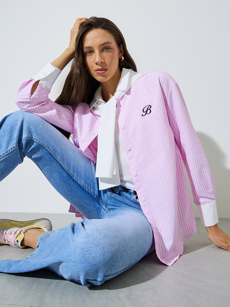 Pink Striped Longline Oversized Shirt