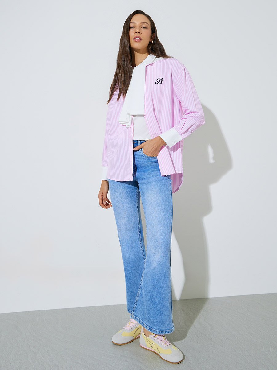 Pink Striped Longline Oversized Shirt