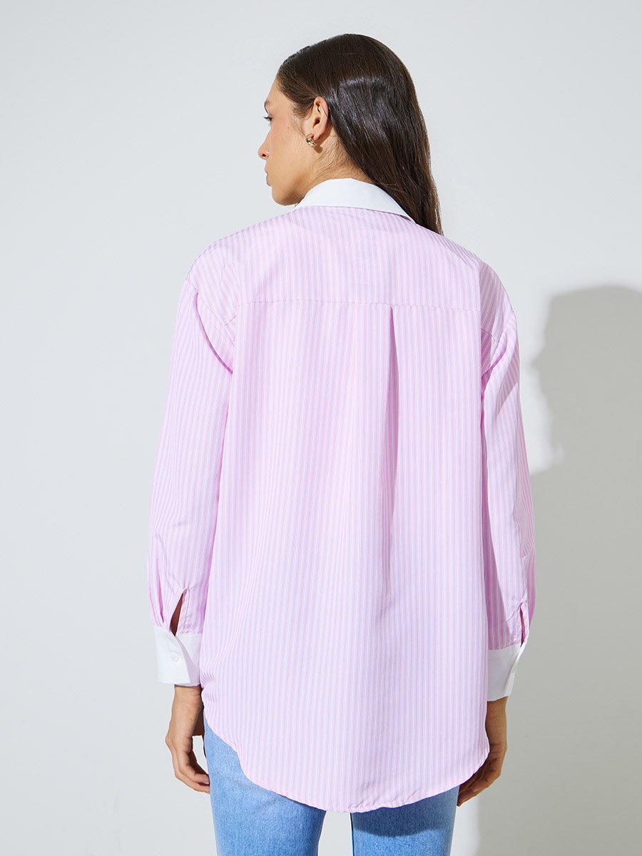 Pink Striped Longline Oversized Shirt