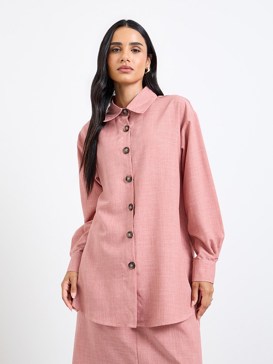 Pink Longline Shirt and Skirt Co-Ord Set