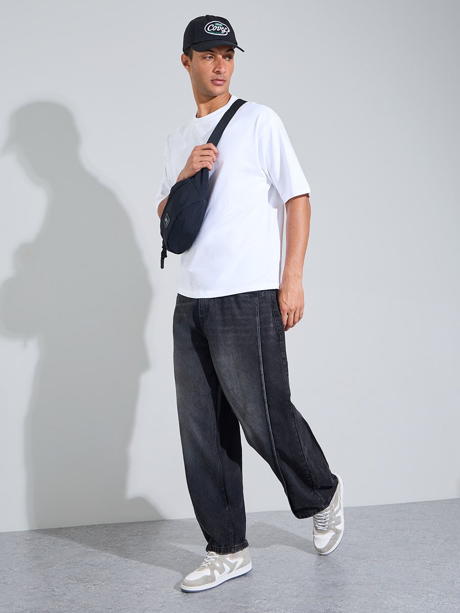 White Graphic Print Crew Neck Oversized T-Shirt