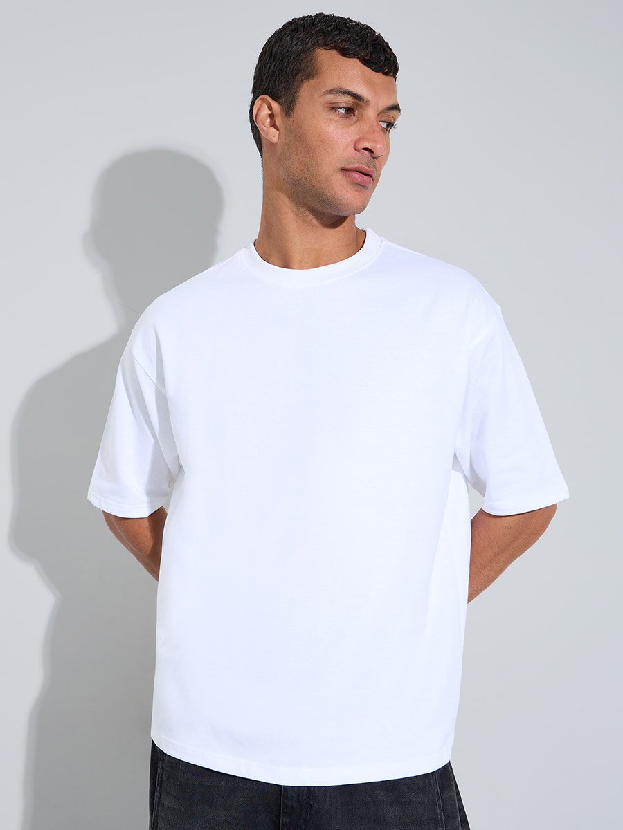 White Graphic Print Crew Neck Oversized T-Shirt