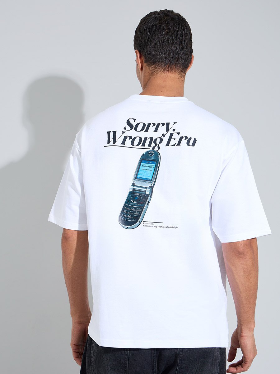 White Graphic Print Crew Neck Oversized T-Shirt